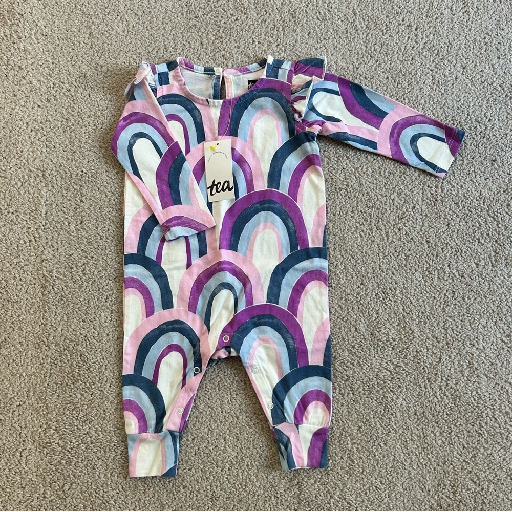 Size 3-6 Month Baby Girl Tea Collection Romper Rainbows One Piece NWT